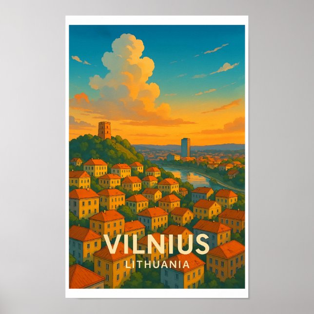 Vintage Vilnius Litauen Resa Affisch (Framsidan)