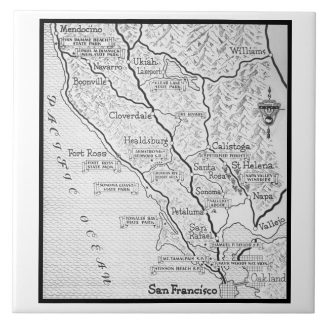 Vintage Vin Land Karta Kakelplatta (Framsidan)