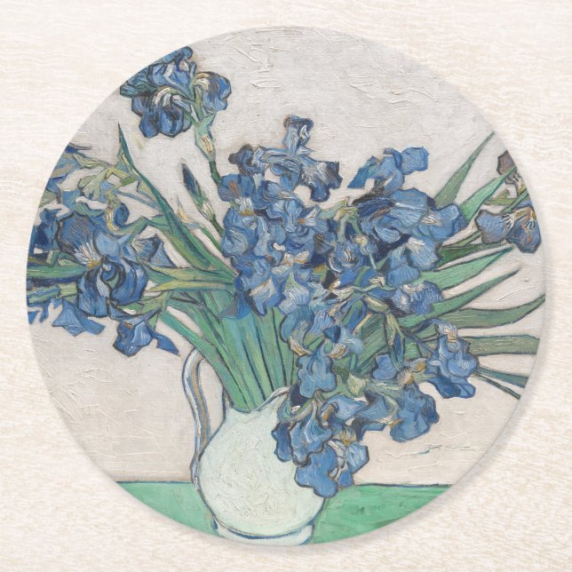 Vintage Vincent Van Gogh Irises Underlägg Papper Rund (Framsidan)