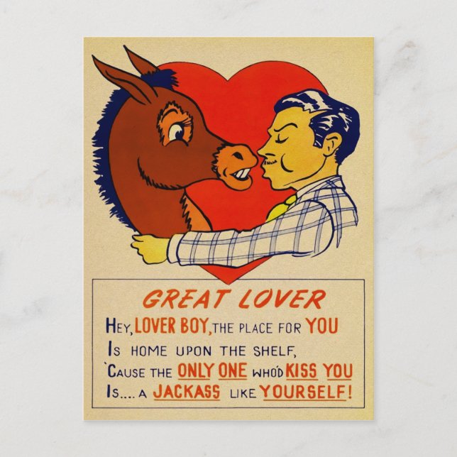 Vintage Vinegar Jackass Valentines day Vykort (Framsida)