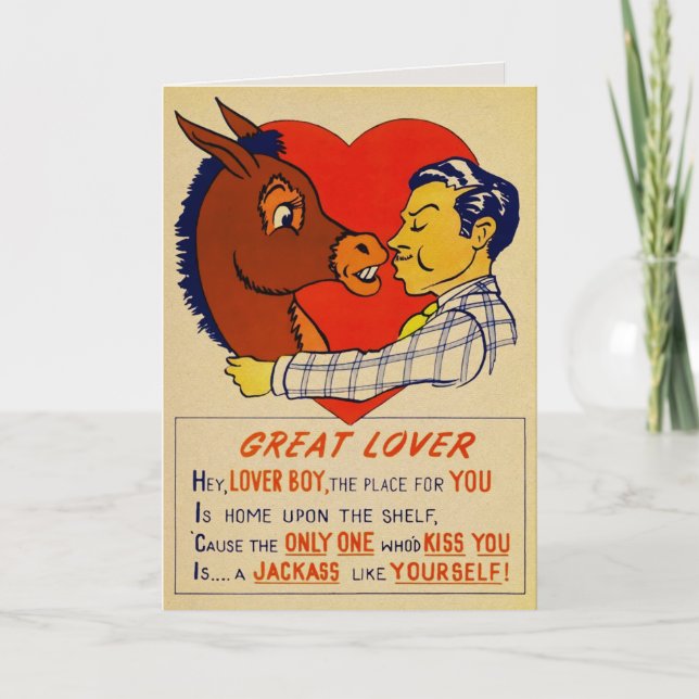 Vintage Vinegar Jackass-Valentineser Helgkort (Framsida)