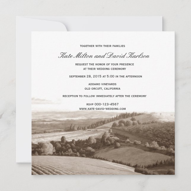 Vintage Vineyard Landcape Winery Wedding bjudande Inbjudningar (Framsida)