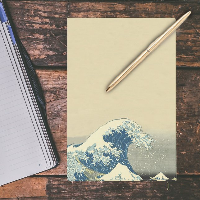 Vintage Vinkara havsbåt Post-it Block (Big Blue wave with whitecaps small boats in ocean on tan large post it notes.)