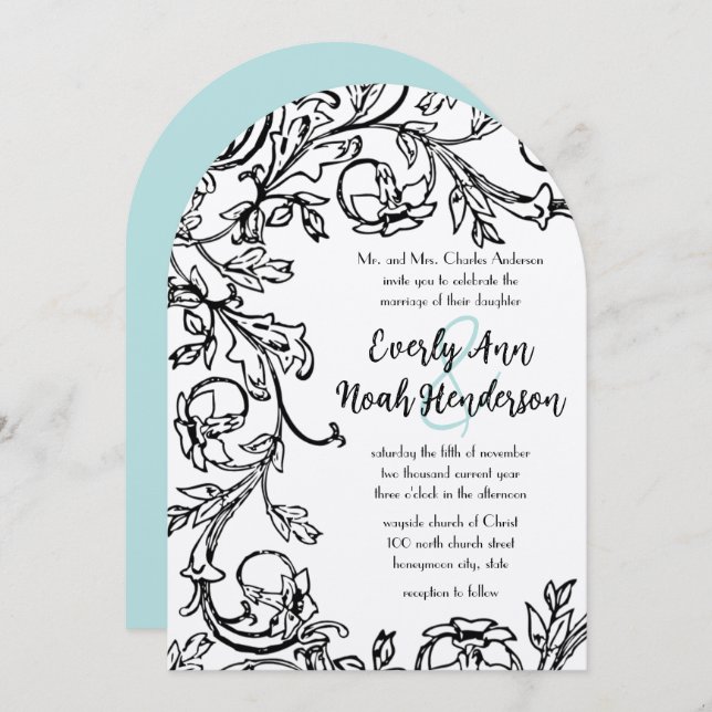 Vintage Vintage Blommigt Swirl-bröllopsinbjudninga Inbjudningar (Fram/baksida)