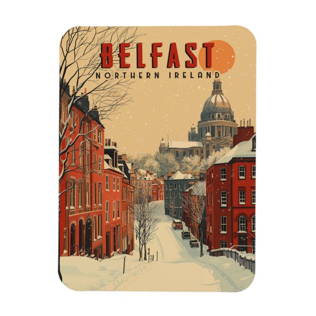 Vintage Vinter Belfast Travel Magnet (Vertikal)