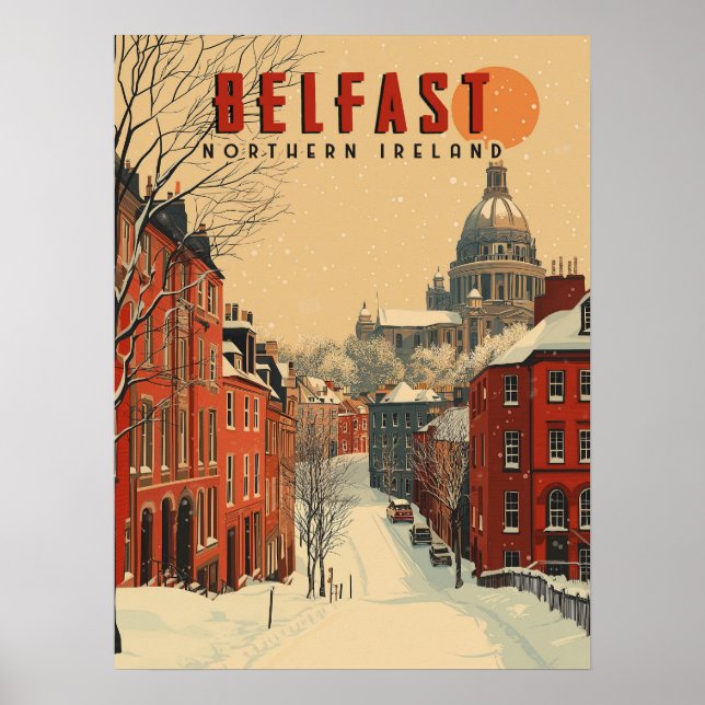 Vintage Vinter Belfast Travel Poster (Framsidan)