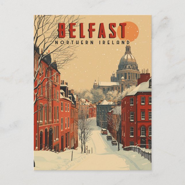 Vintage Vinter Belfast Travel Vykort (Framsida)