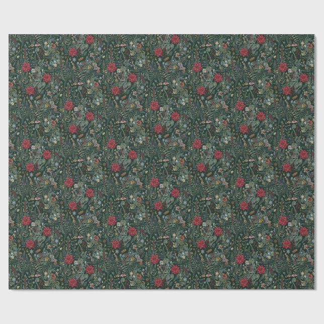 Vintage vinter botaniskt inpackningspapper presentpapper (Platt)
