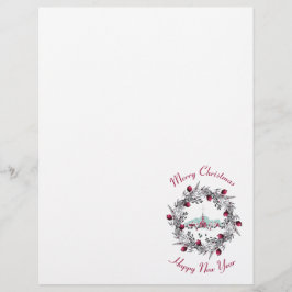 Vintage Vinter Church Scene med julkrans