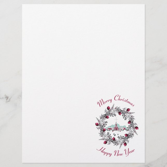 Vintage Vinter Church Scene med julkrans (Framsida)