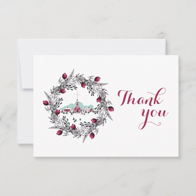 Vintage Vinter Church Scene med julkrans Inbjudningar (Framsida)