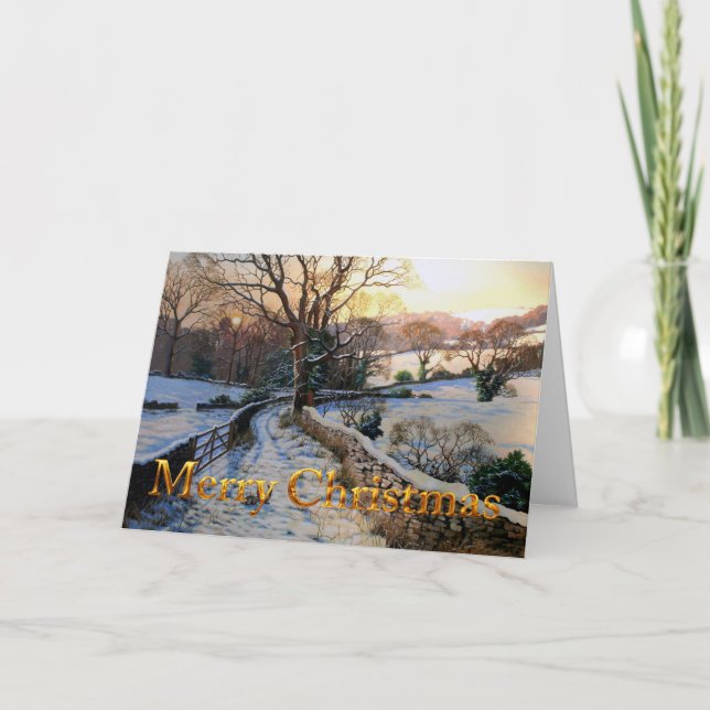 Vintage vinter jul snig landscape helgkort (Framsida)