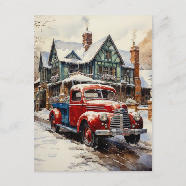 Vintage vinter jul stadshus vykort (Framsida)