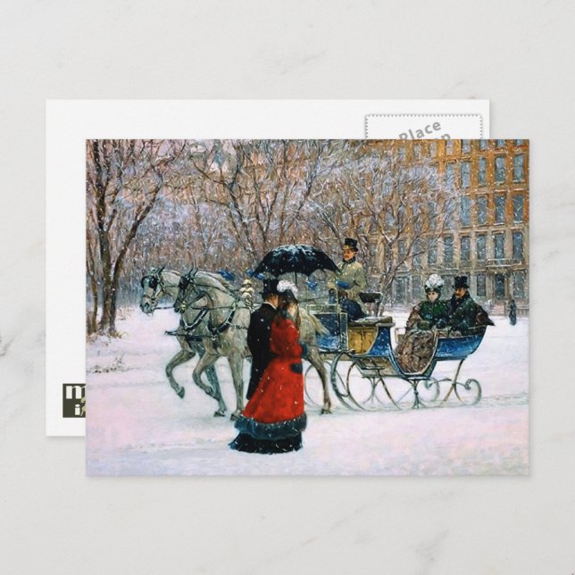 Vintage Vinter Parisian Scene-jul Helg Vykort (Fram/baksida)