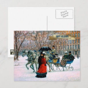Vintage Vinter Parisian Scene-jul Helg Vykort