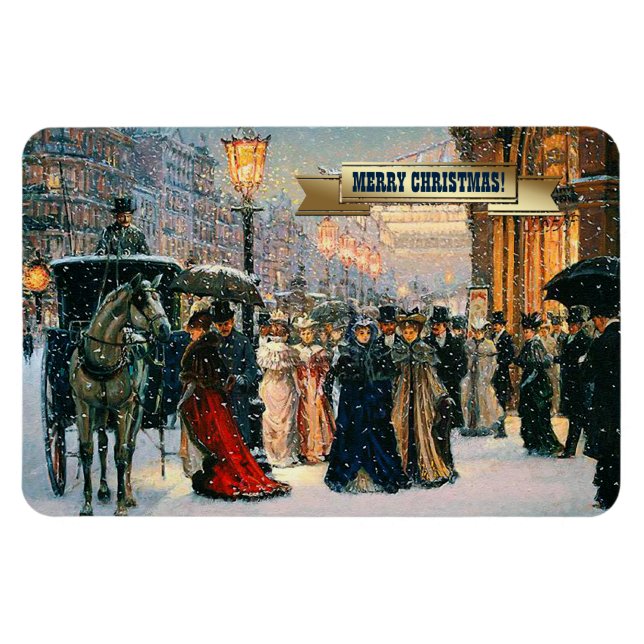 Vintage Vinter Parisian Scene-julgåva Magnet (Horisontell)