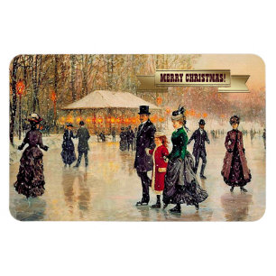 Vintage Vinter Parisian Scene-julgåva Magnet