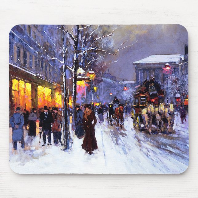Vintage Vinter Parisian Scene-julgåva Musmatta (Framsidan)