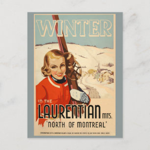 Vintage vinter skidåkning affisch vykort