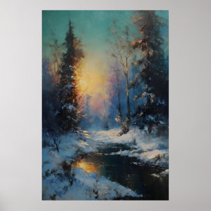Vintage Vinter Skogs Tryck, Rustik Snöig Poster