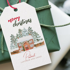 Vintage Vinter Skogsland Rustik Glad Jul Presentetikett
