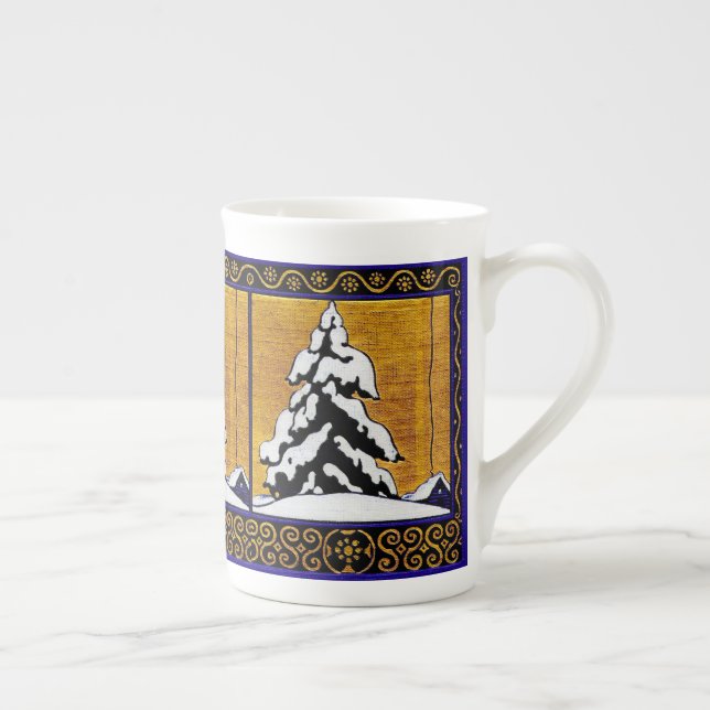 Vintage vinter städsegrön träd benporslin mugg (Höger)