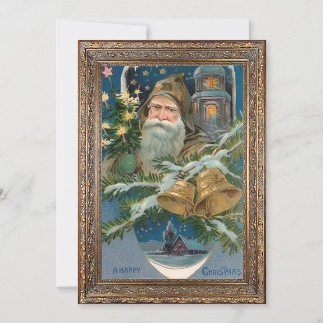 Vintage Vinter Tomte Julkort (Framsida)
