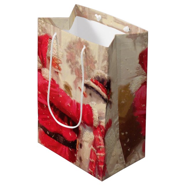 Vintage Vinterjul Jultomten Snögubbe (Framsidan Vinklad)