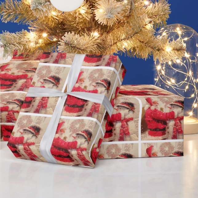 Vintage Vinterjul Jultomten Snögubbe Presentpapper (Helgdagar)