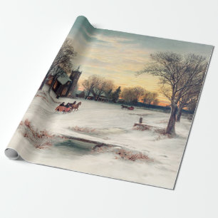 Vintage Vinterjul med häst och vagn Presentpapper