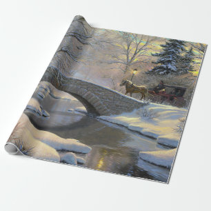 Vintage Vinterjul med häst och vagn Presentpapper