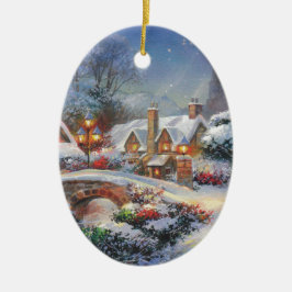 Vintage Vinterjulbyn Julgransprydnad Keramik