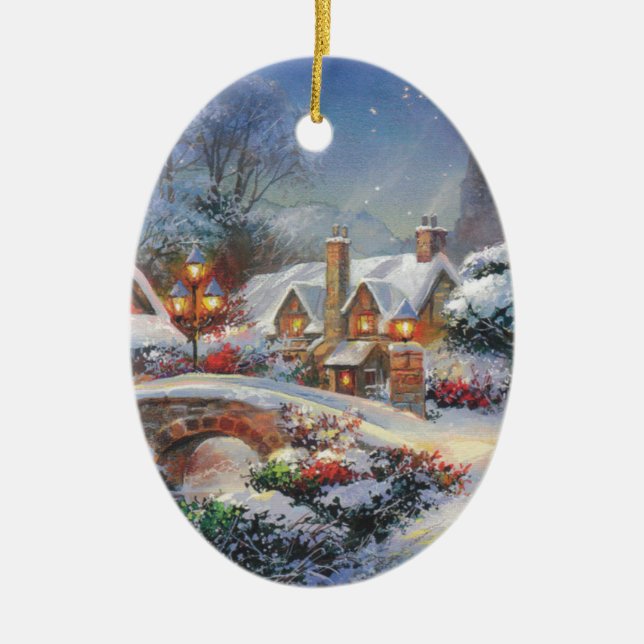 Vintage Vinterjulbyn Julgransprydnad Keramik (Framsidan)