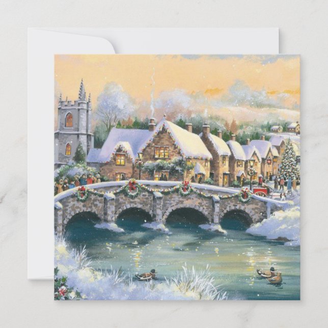 Vintage Vinterjulbyscen Julkort (Framsida)