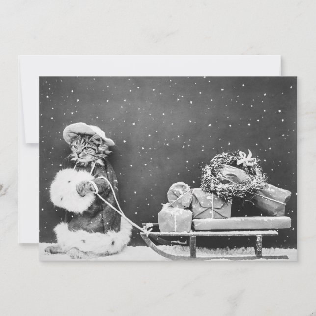 Vintage Vinterjultomte med Sleigh Julkort (Framsida)