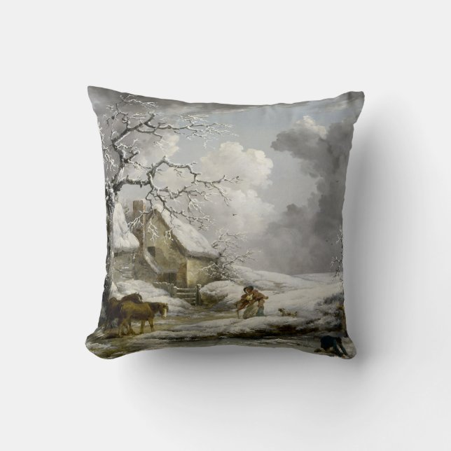 Vintage Vinterlandning jultryck Kudde (Framsida)