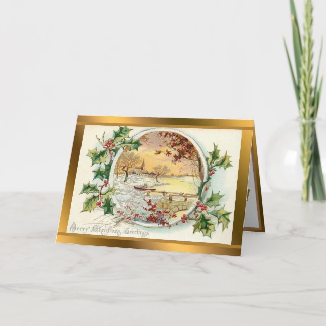 Vintage, vinterlandskap för jul helgkort (Framsida)