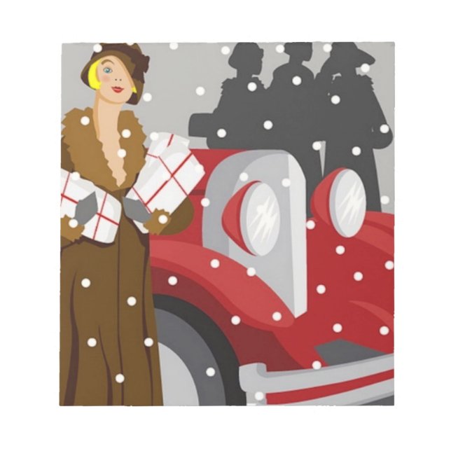 Vintage vintermodeillustration Elegant 1920-tal Anteckningsblock (Framsida)