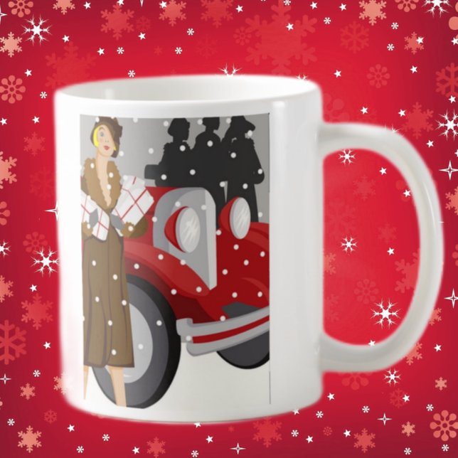 Vintage vintermodeillustration Elegant 1920-tal Kaffemugg (Skapare uppladdad)