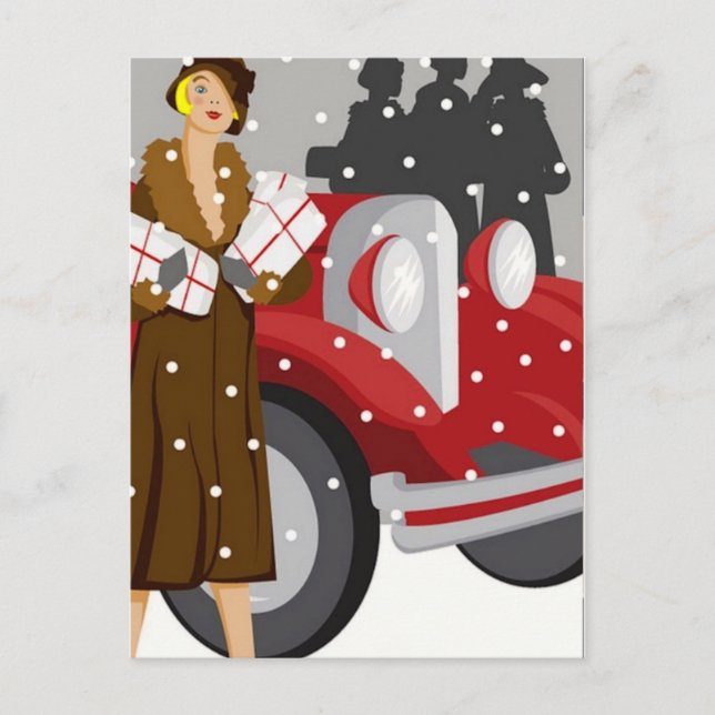 Vintage vintermodeillustration Elegant 1920-tal Vykort (Framsida)