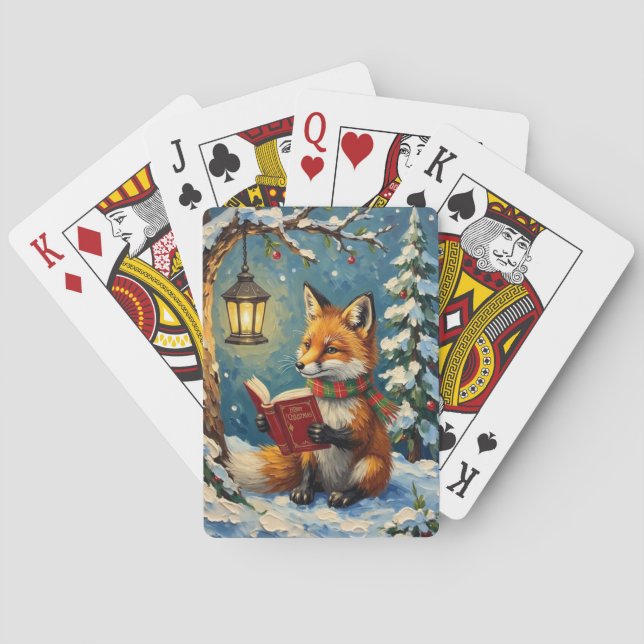 Vintage Vinterräv Läsande i Lyktsken Casinokort (Baksidan)