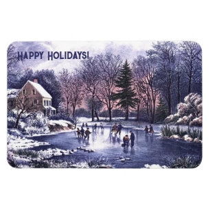 Vintage Vinterscen. Julgift Magnet