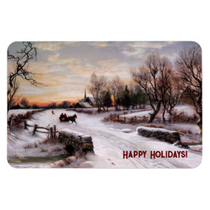 Vintage Vinterscen. Julgift Magnet