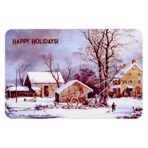 Vintage Vinterscen. Julgift Magnet