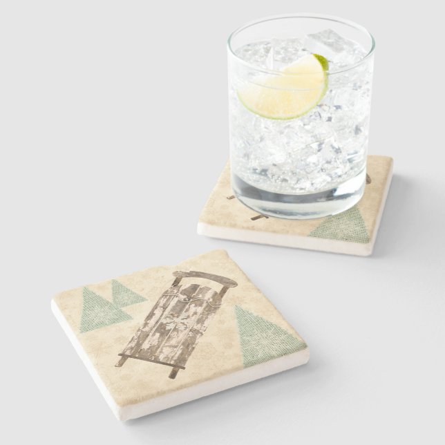 Vintage vinterslam snöflingor träd rustic stenunderlägg (Sidan)