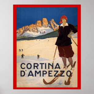 Vintage vintersport, Ski Italien, Cortina d'Ampezz Poster