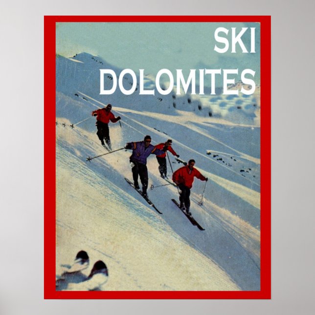 Vintage vintersport Ski Italien, Dolomites Poster (Framsidan)