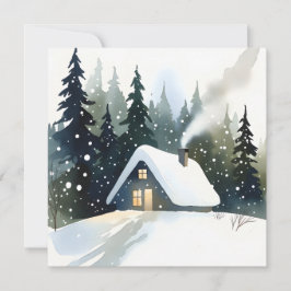 Vintage vintersstuga Vattenfärg jul Kort