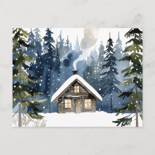 Vintage vintersstuga Vattenfärg jul Vykort