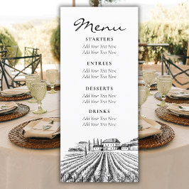 Vintage Vinyard Minimalist Rustic Bröllop Menu Meny